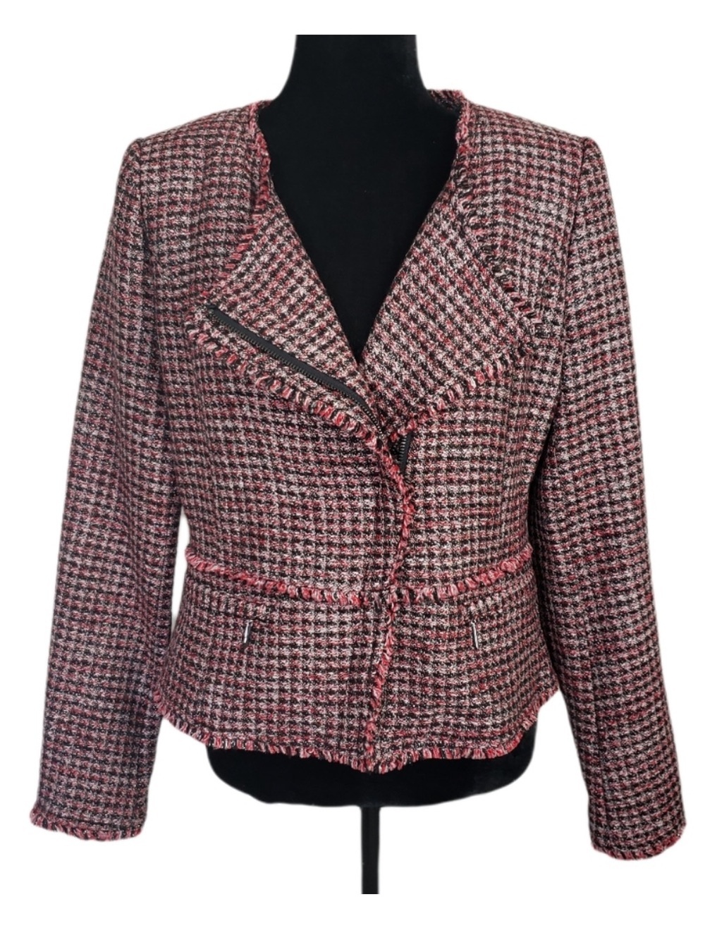 ✅ WHBM Tweed Peplum Blazer Jacket Side Zip res black size 4